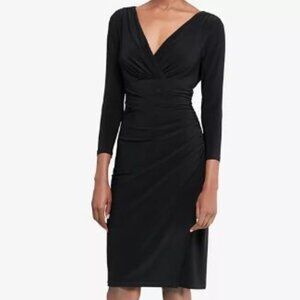 BLACK Lauren Ralph Lauren 3/4 Sleeve WASHABLE office/date stretch dress sz 4